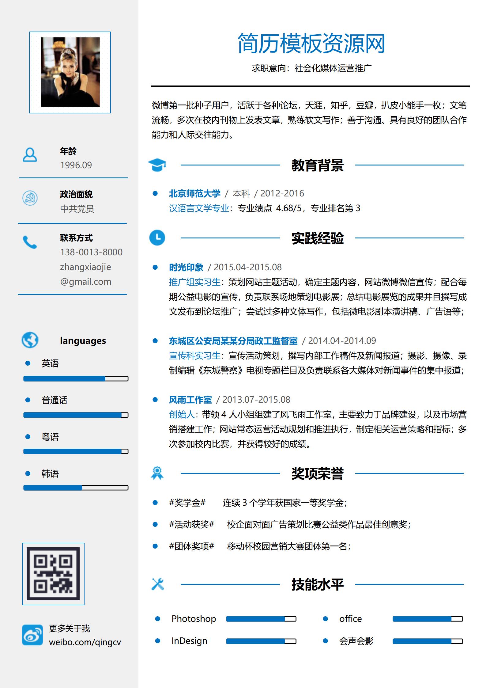 运营推广免费简历模板