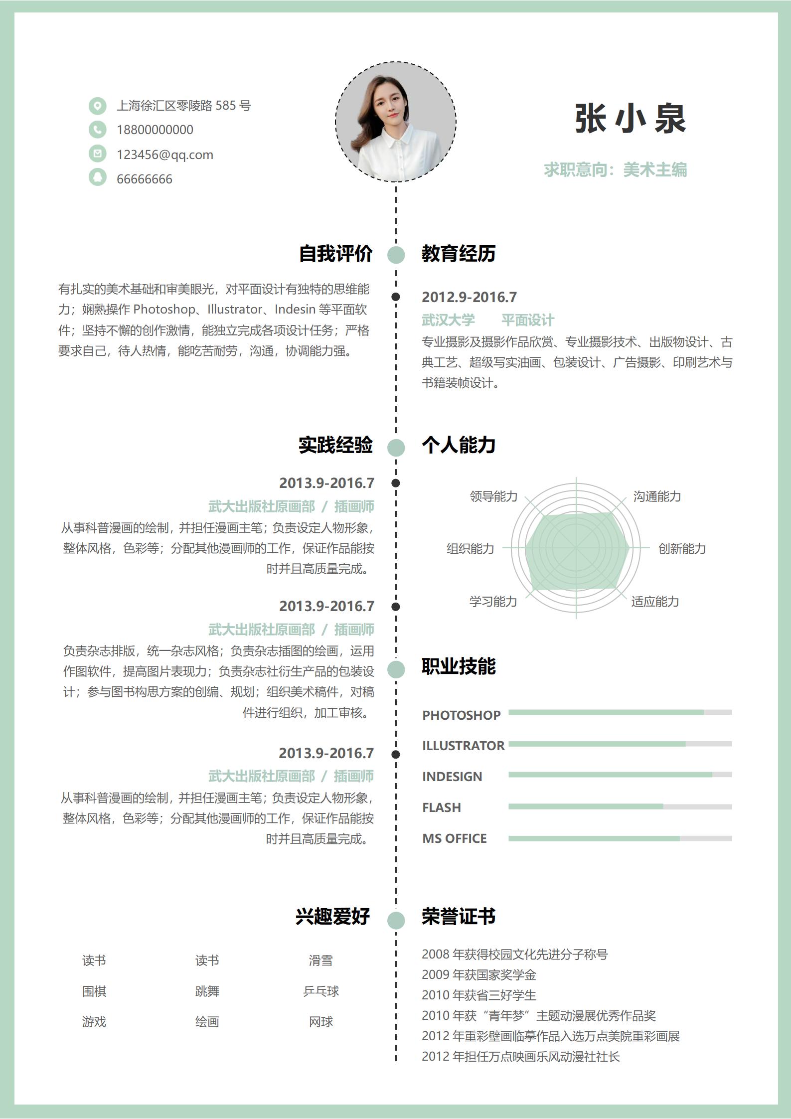 美术主编免费求职简历