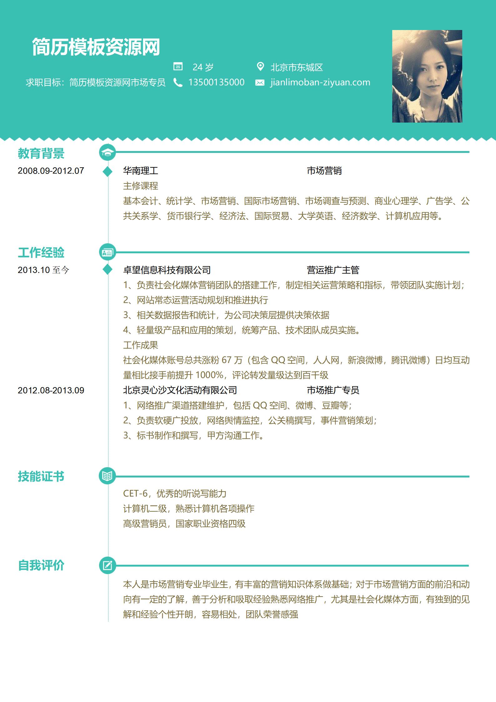 绿色风格求职简历模板