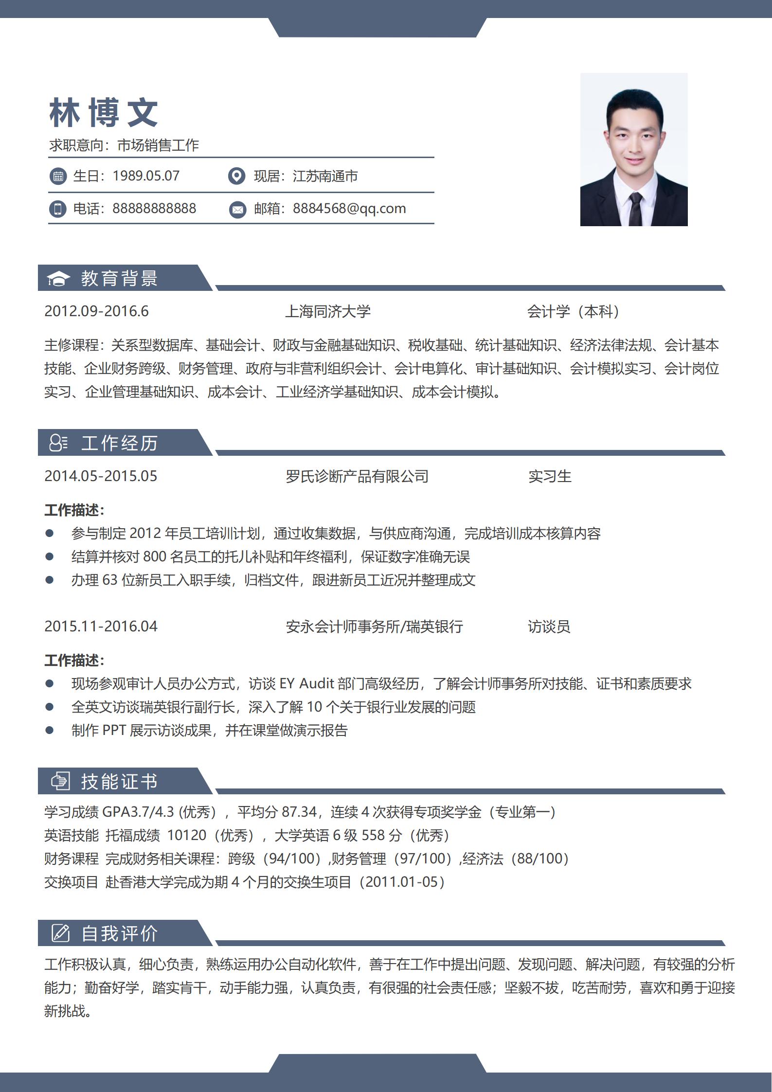 市场销售工作免费简历