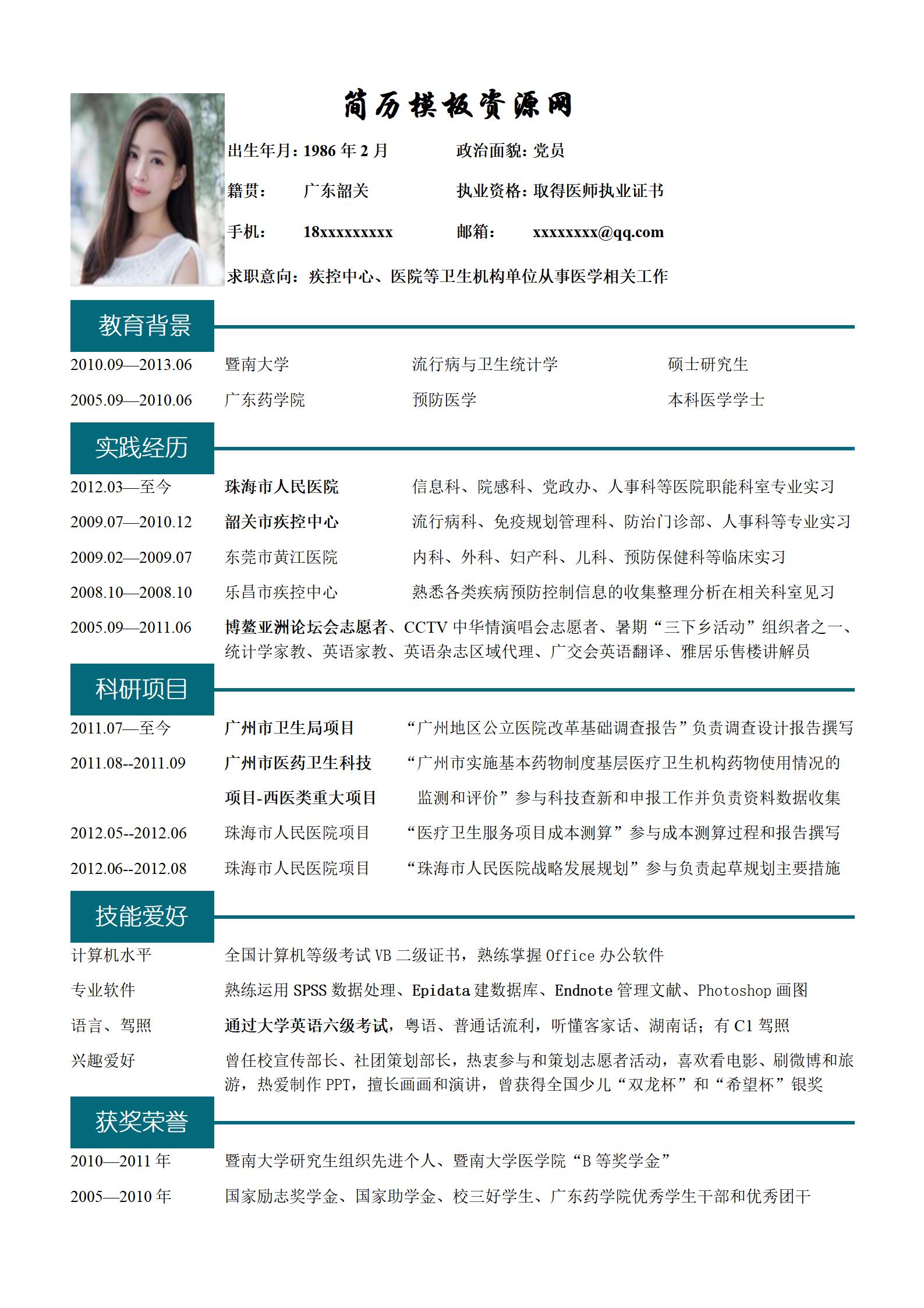 医生求职免费简历模板