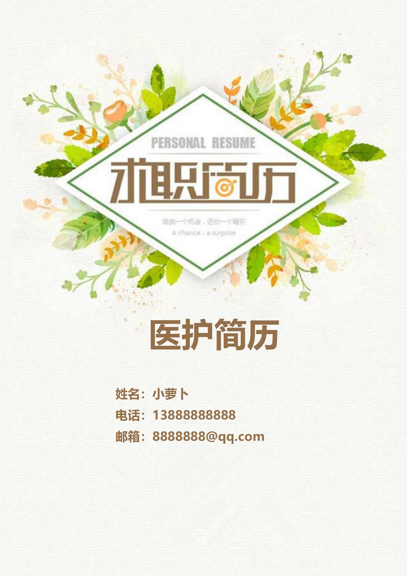 创意护士4页免费简历模板