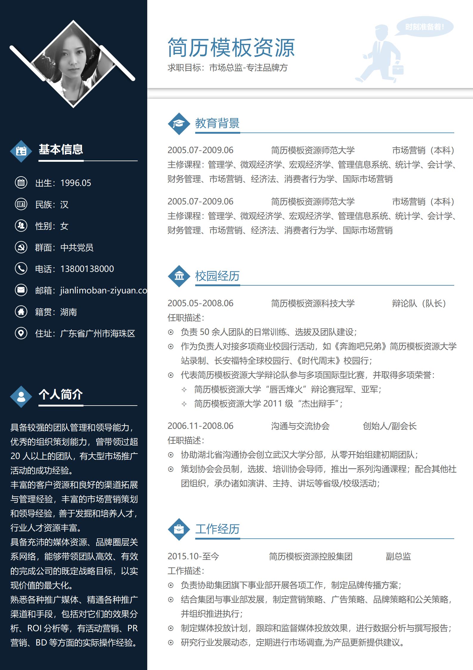 全方位展示的2页免费简历 模板