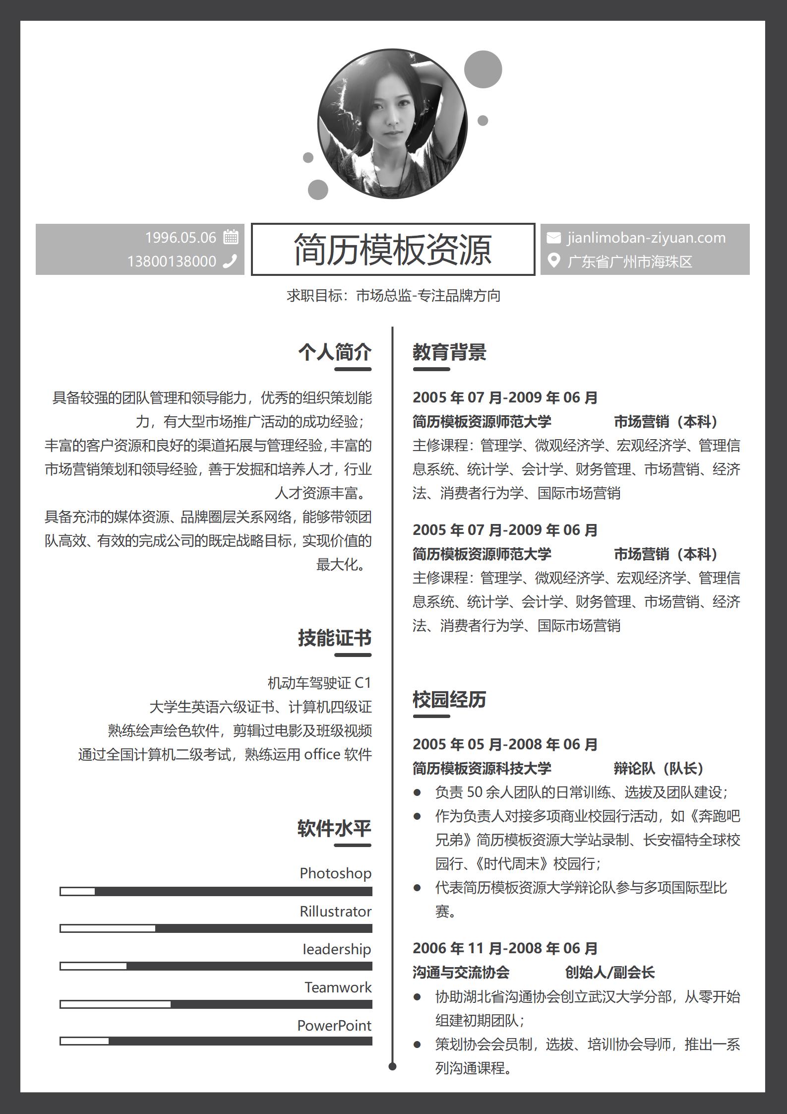 一目了然的2页简历模板